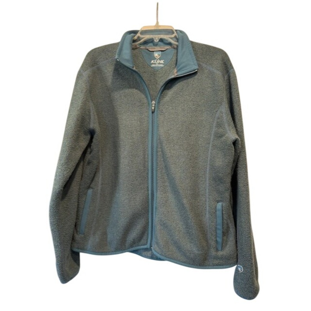 Kuhl Alfpaca Fleece Womens XL Blue Green Full Zip Jacket Mock Neck Outdoor